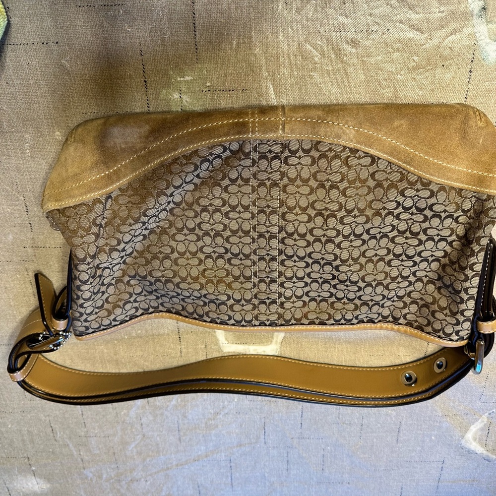 Coach Brown and Tan Shoulder Bag with Textured Design